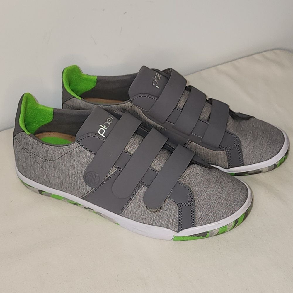 Plae Larkin Grey Lime Green Triple Strap Low Top Sneakers Mens 7 W 8.5